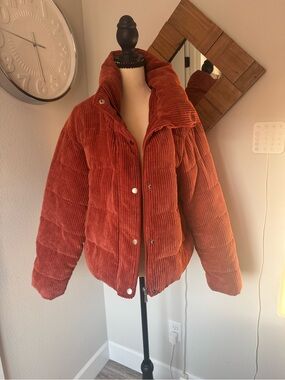 Primark Rust Orange Corduroy Puffer Jacket